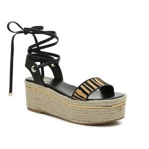 NIB Bleecker & Bond Odette Tiger Calf Hair‎ Espadrille Wedge Sandals